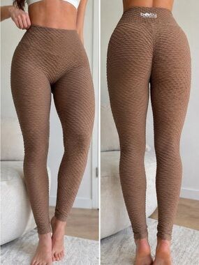 Booty by Brabants Leggings Brown Honeycomb Textured High Waist